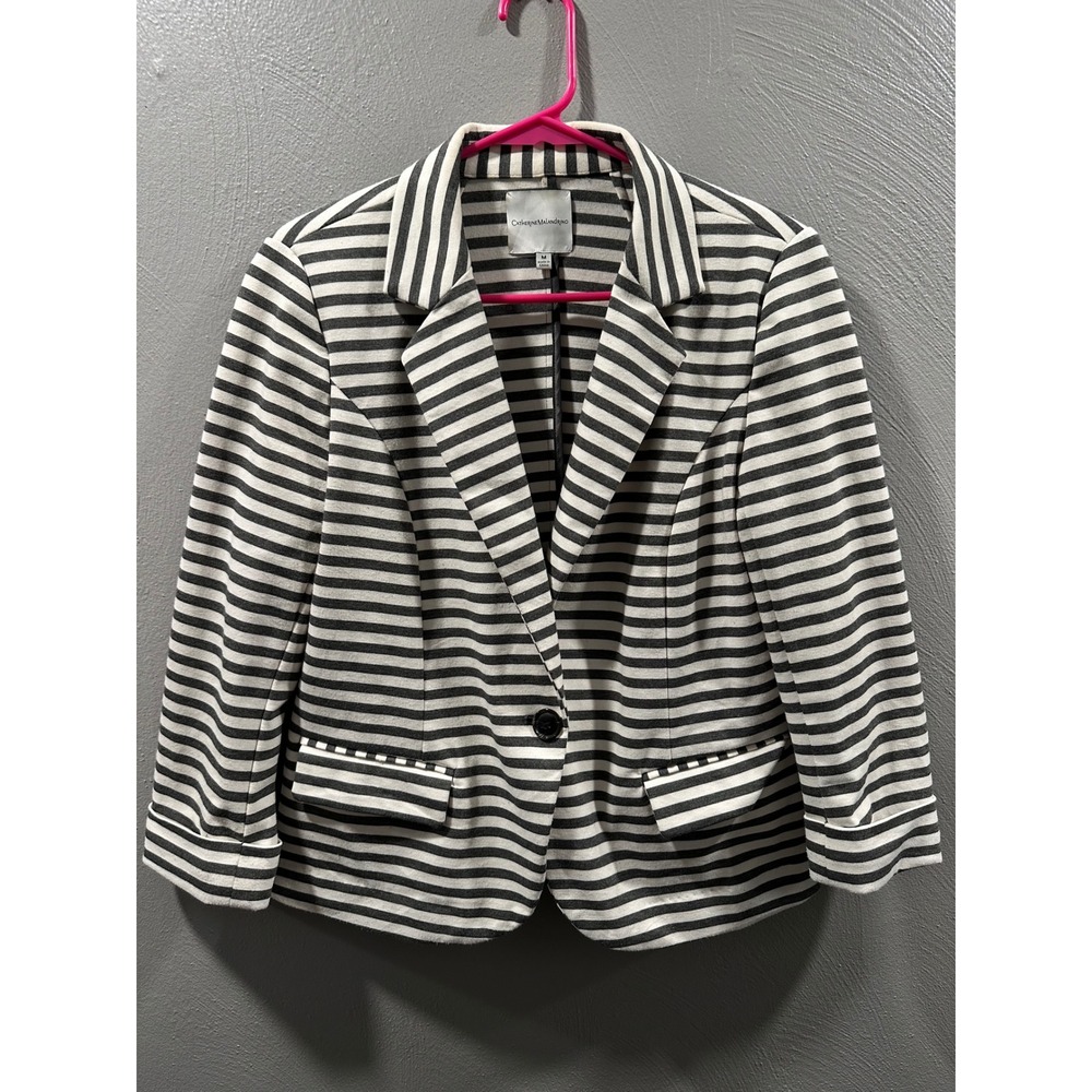 Catherine Malandrino Grey Vanilla Striped Knit Blazer Jacket CFFP4309 Medium